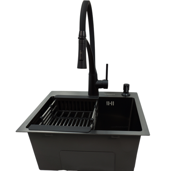 Комплект кухонної мийки Kraft KRF 4540 NANO BLACK (DECOR) PVD (3.0/1.0 мм) K800 фото