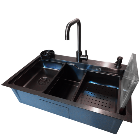 Комплект кухонної мийки Kraft HM 6845 NANO BLACK SM6845 фото