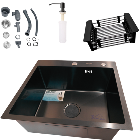 Комплект кухонної мийки Kraft HM 50х50 NANO BLACK PVD (3.0/1.0 мм) SМ522 фото