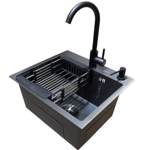 Комплект кухонної мийки Kraft KRF 4540 NANO BLACK (DECOR) PVD (3.0/1.0 мм) SM18540 фото
