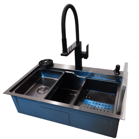 Комплект кухонної мийки Kraft HM 6845 NANO BLACK K3088 фото