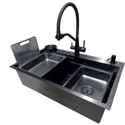 Комплект кухонної мийки Kraft HM 6846 NANO BLACK DECOR K3139 фото
