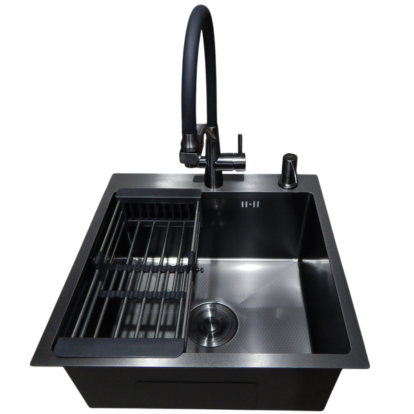 Комплект кухонної мийки Kraft HM 50х50 NANO BLACK PVD (3.0/1.0 мм) DEKOR SM1315 фото