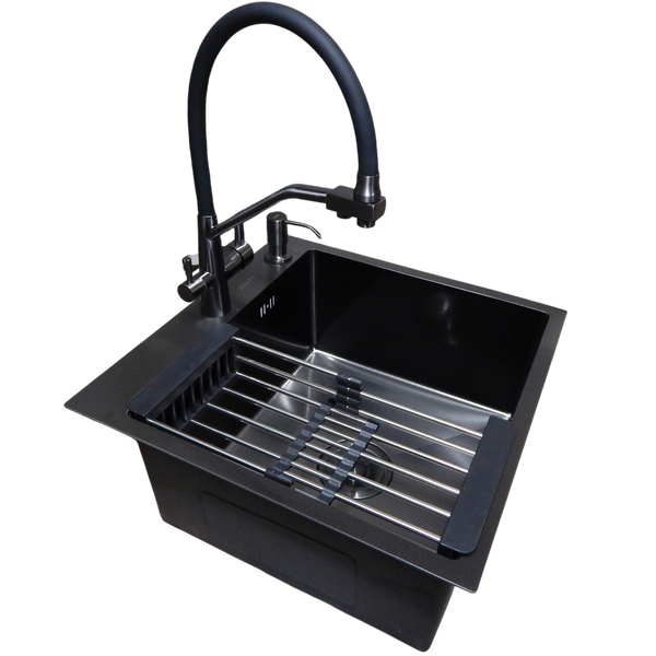 Комплект кухонної мийки Kraft HM 50х50 NANO BLACK PVD (3.0/1.0 мм) DEKOR SM1315 фото