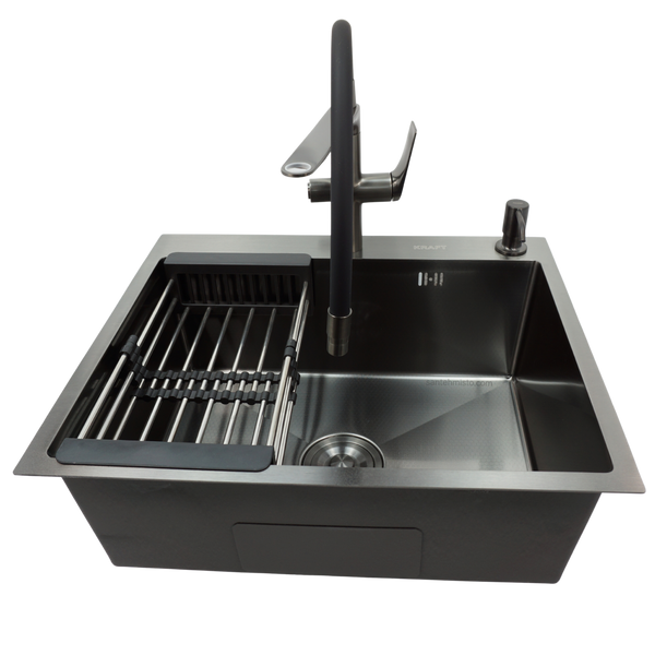 Комплект кухонної мийки Kraft NANO BLACK PVD Decor HS60*50 (3.0/1.0 мм)+Змішувач для кухні Kroner KRP Graz - GRP03815 K30822 фото