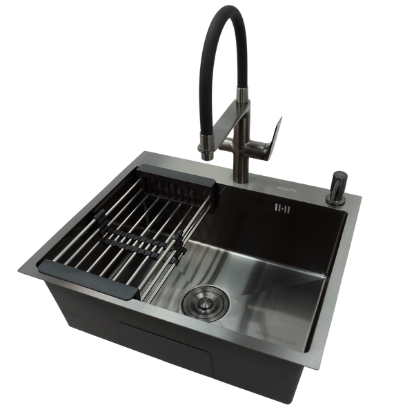 Комплект кухонної мийки Kraft NANO BLACK PVD Decor HS60*50 (3.0/1.0 мм)+Змішувач для кухні Kroner KRP Graz - GRP03815 K30822 фото