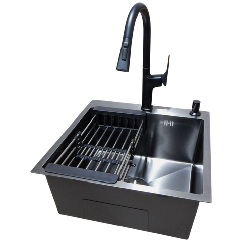 Комплект кухонної мийки Kraft HM 50х50 NANO BLACK (DECOR) PVD (3.0/1.0 мм) K3246 фото