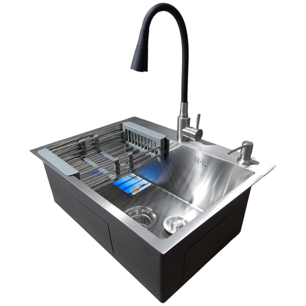 Комплект кухонної мийки Kraft KRF 6045 (3.0/1.0 мм) SATIN SM4303 фото