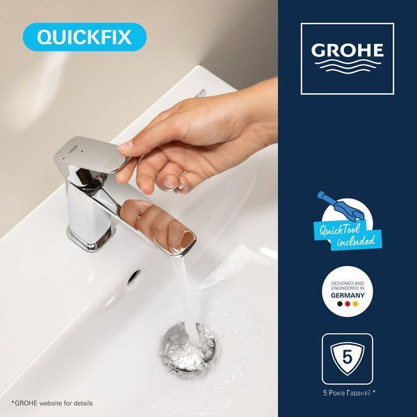 Набір змішувачів 2 в 1 для ванної кімнати Grohe QuickFix Vitalio Comfort Cube зі змішувачем для раковини Dice (UA203101TM) CV037312 фото