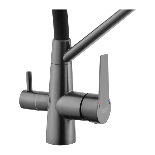Комплект кухонної мийки Kraft графіт HS 600Х450мм NANO BLACK PVD Декор (3.0/1.0 мм)+Змішувач для кухні з підключенням до фільтра Kroner Edelstahl Klassisch - PVD03817BLK K3247 фото