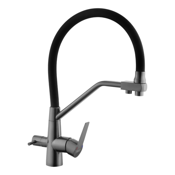Комплект кухонної мийки Kraft графіт HS 600Х450мм NANO BLACK PVD Декор (3.0/1.0 мм)+Змішувач для кухні з підключенням до фільтра Kroner Edelstahl Klassisch - PVD03817BLK K3247 фото