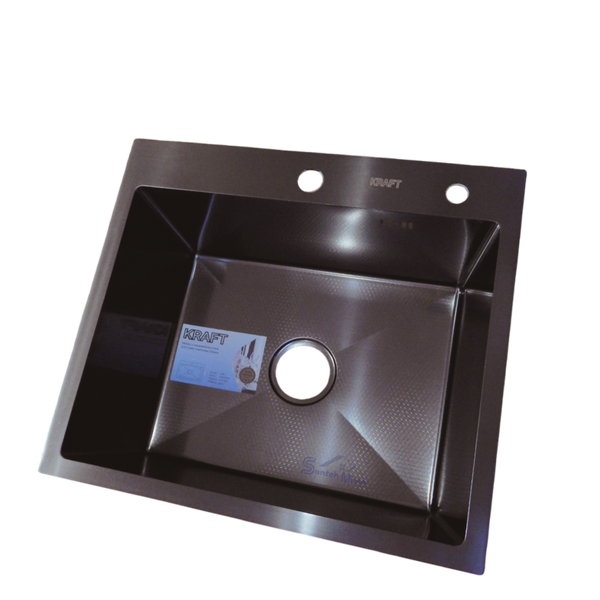 Комплект кухонної мийки Kraft HM 50х50 NANO BLACK PVD (3.0/1.0 мм) декор SM6430 фото